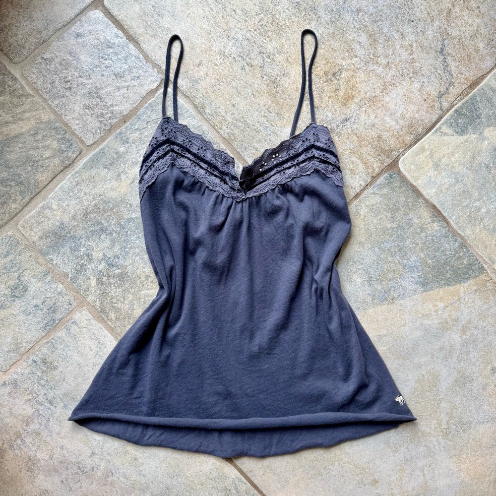 Y2K Abercrombie & Fitch Navy Lace Babydoll Tank Top Camisole Size Medium